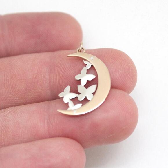 Sterling Silver Butterfly Gathering and Bronze Moon Charm - Picture 3 of 10